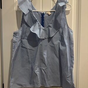 J. Crew Blue and White Striped Ruffle Top